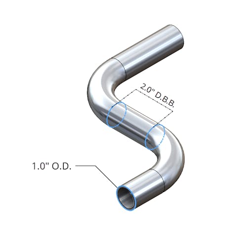 Diagram demonstrating bend distance between two bends on a part.