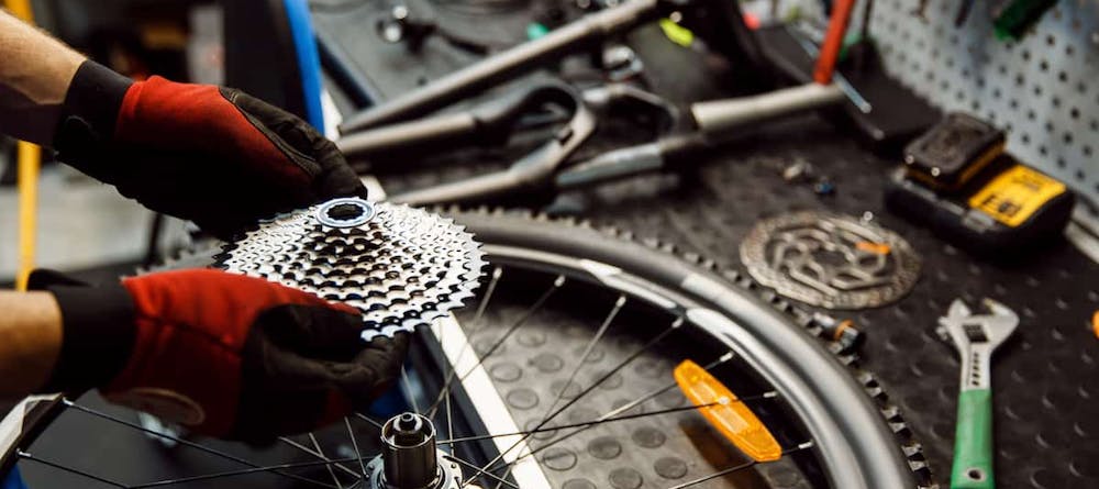 bicycle repair in workshop