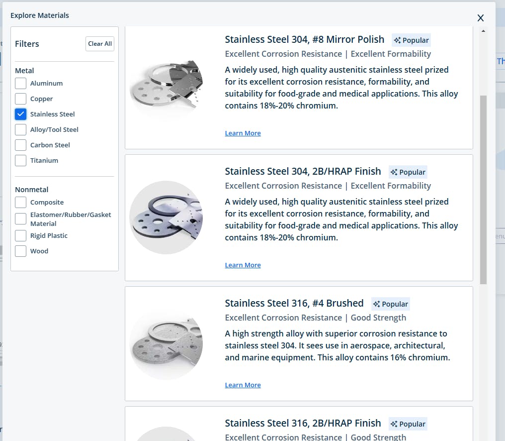 Explore Materials tool