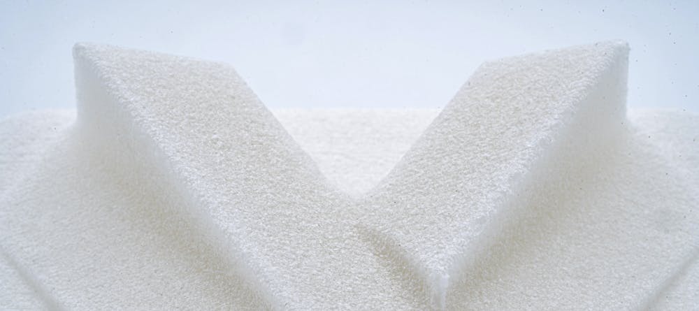 Close-up of glass filed SLS PA12.