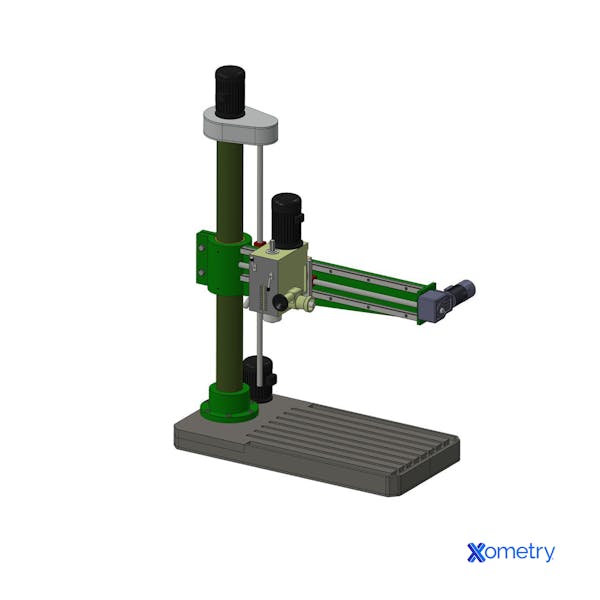 A radial arm drill machine that can set the spindle position on a polar coordinate system