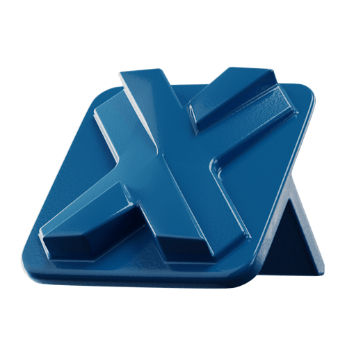 Metal part powder coated with a RAL 5017 traffic blue paint in a glossy sheen.