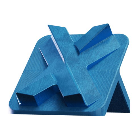 Image of an aluminum stand with a type ii blue anodized finish.